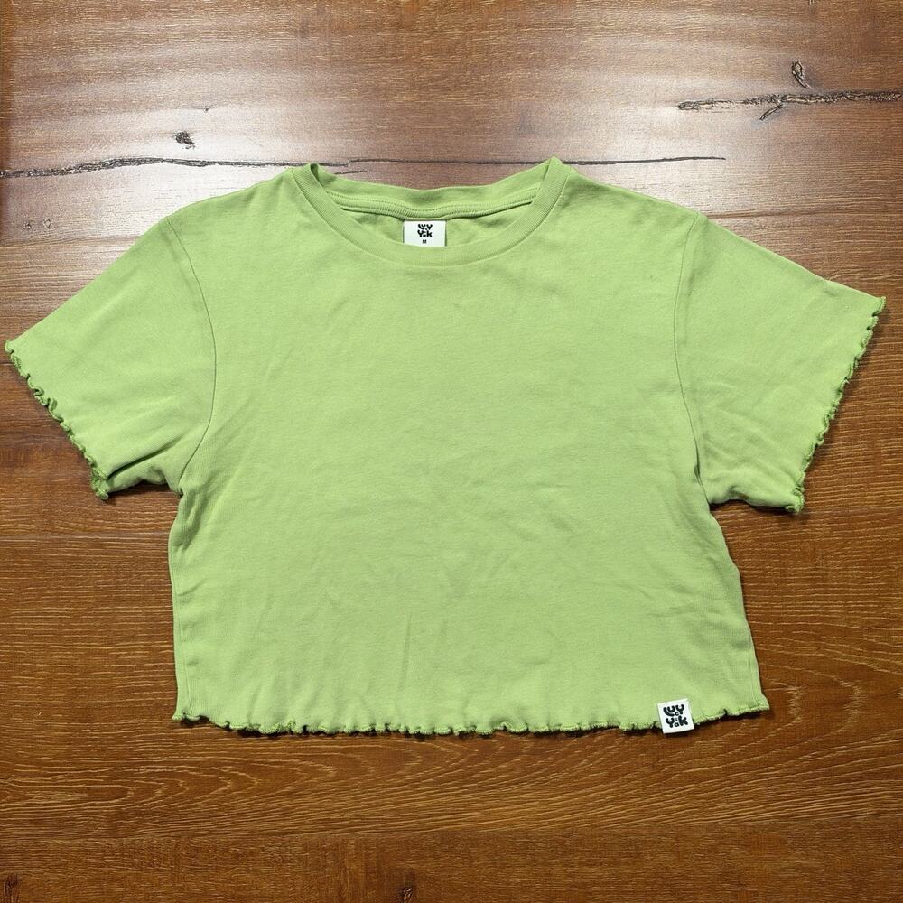Lucy & Yak Greta Baby Cropped T Shirt Womens S Green Ruffle Tee Y2K 00s Retro